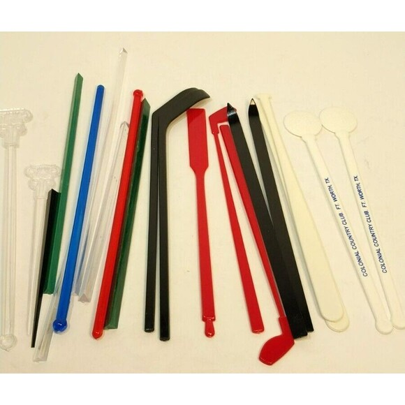 Vintage Set of 62 Drink Stir Sticks Various Themes Retro Barware - Picture 6 of 13